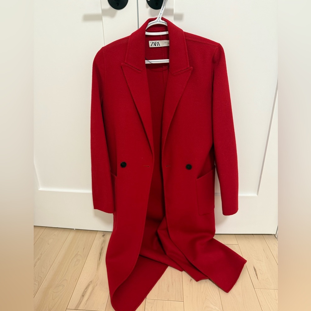 Zara Women's Red Coat - 100% Wool